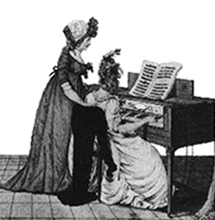 dPianoforte seated (flower headress in Afternoon dress) July 1796